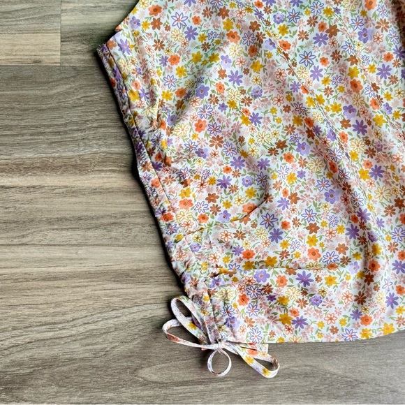 Pink Rose Floral Print Side Tie Ruched Camisole Top Multicolor Size L - Picture 3 of 13